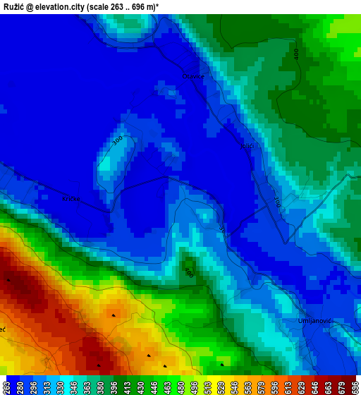 Ružić elevation map