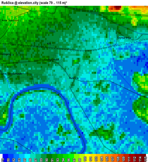 Ruščica elevation map