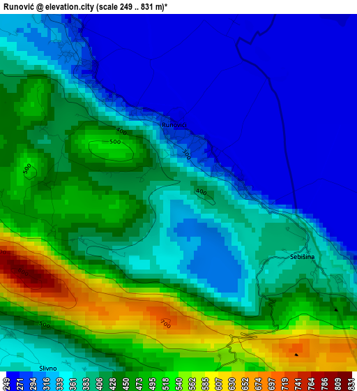 Runović elevation map