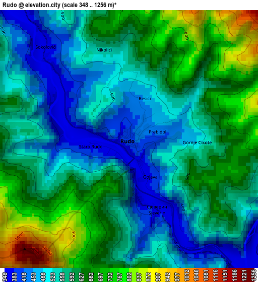 Rudo elevation map