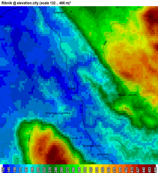 Ribnik elevation map