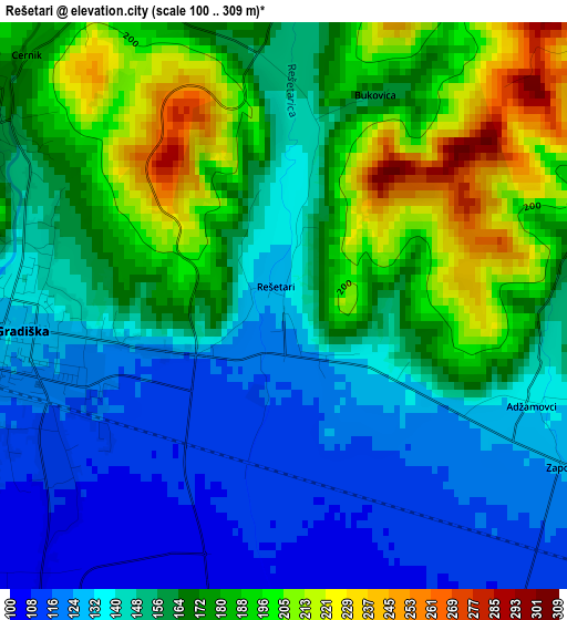 Rešetari elevation map