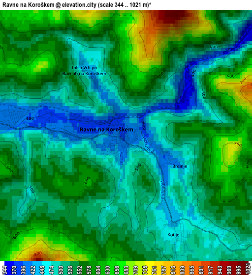 Ravne na Koroškem elevation map