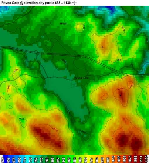 Ravna Gora elevation map