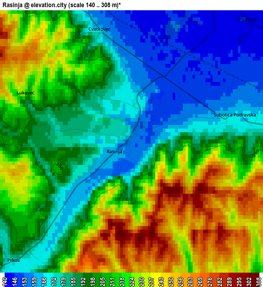 Rasinja elevation map