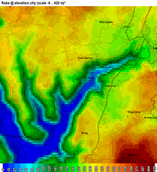 Raša elevation map