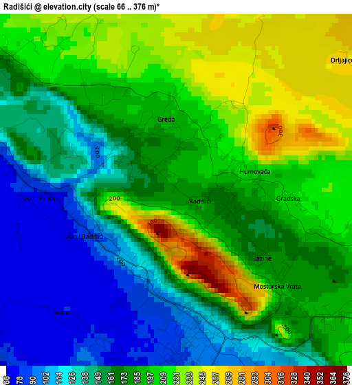 Radišići elevation map