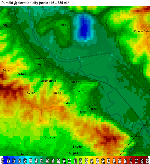 Puračić elevation map