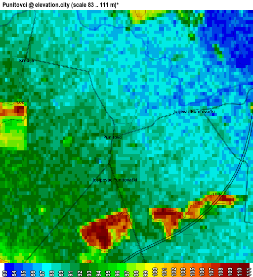 Punitovci elevation map