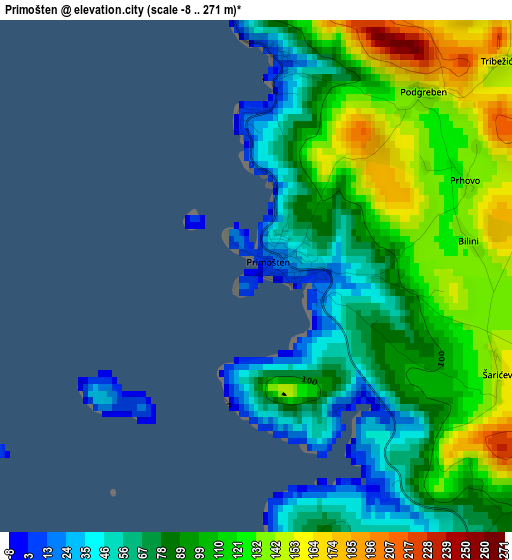 Primošten elevation map