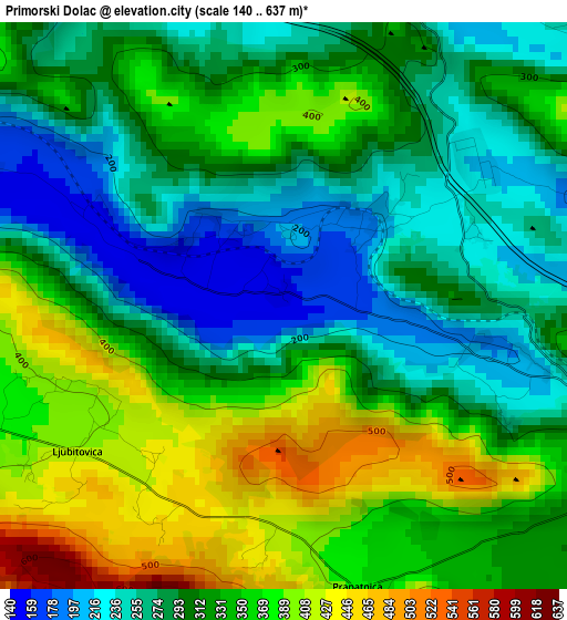 Primorski Dolac elevation map