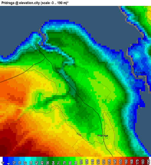 Pridraga elevation map