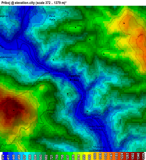 Priboj elevation map