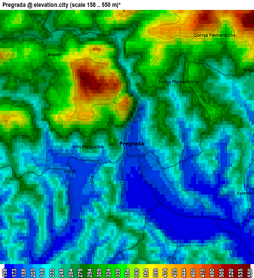 Pregrada elevation map