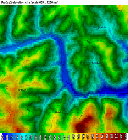 Prača elevation map