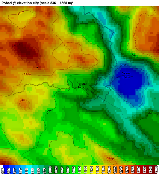 Potoci elevation map