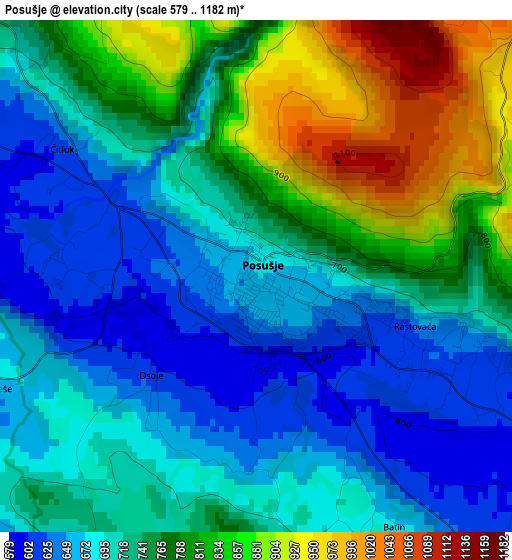 Posušje elevation map