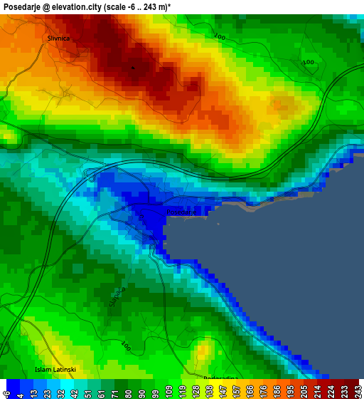 Posedarje elevation map