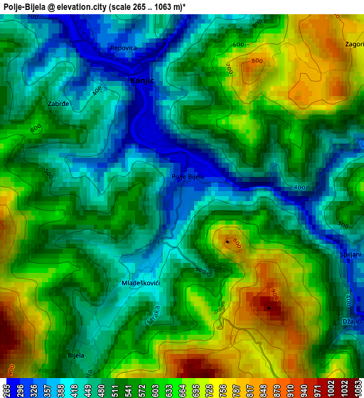 Polje-Bijela elevation map