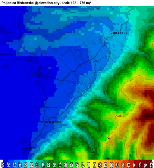 Poljanica Bistranska elevation map