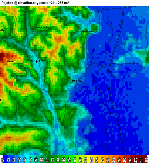 Pojatno elevation map