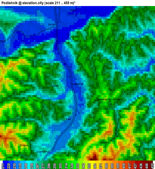 Podlehnik elevation map