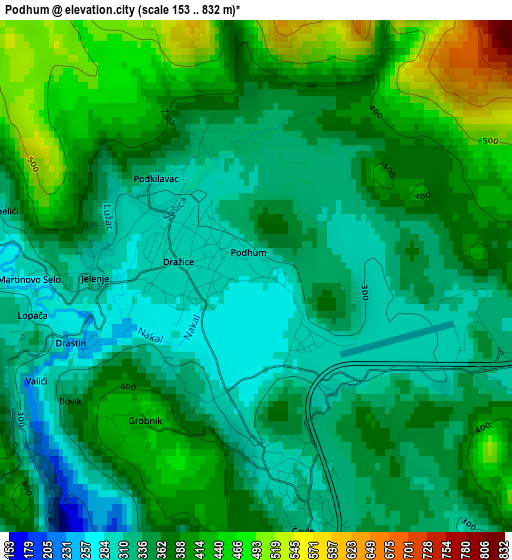 Podhum elevation map