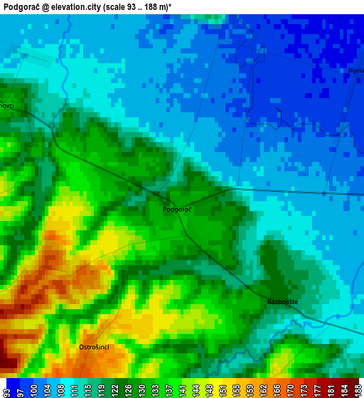 Podgorač elevation map