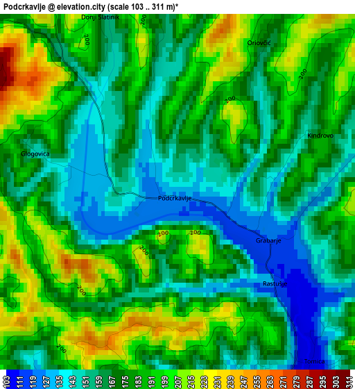 Podcrkavlje elevation map