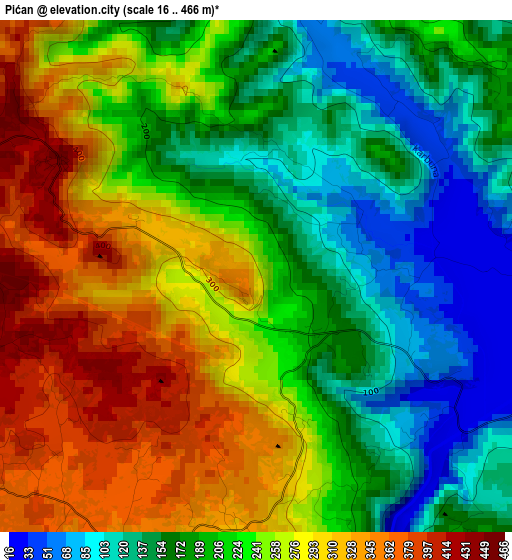 Pićan elevation map