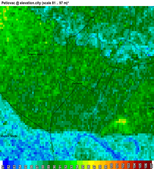 Petlovac elevation map