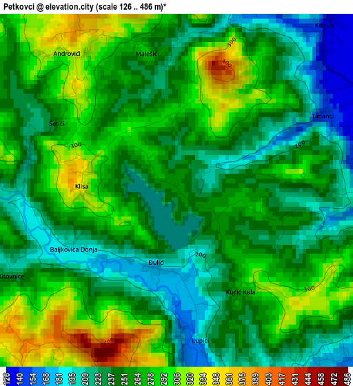 Petkovci elevation map