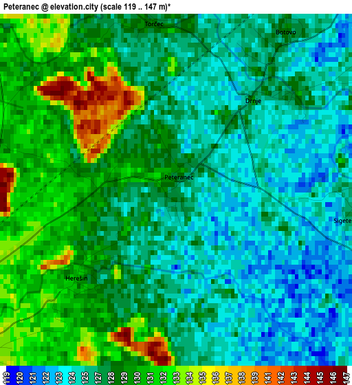 Peteranec elevation map