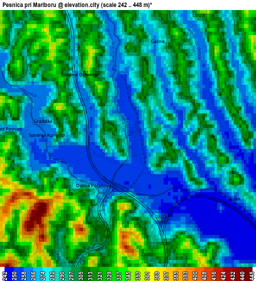 Pesnica pri Mariboru elevation map