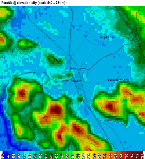 Perušić elevation map