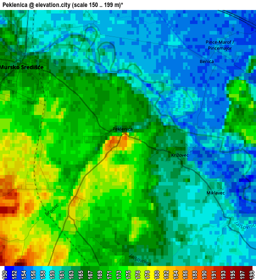 Peklenica elevation map