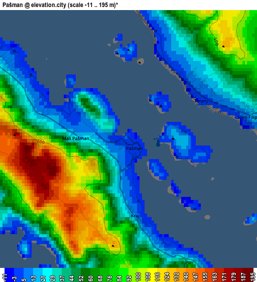 Pašman elevation map