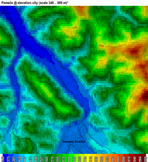 Pameče elevation map