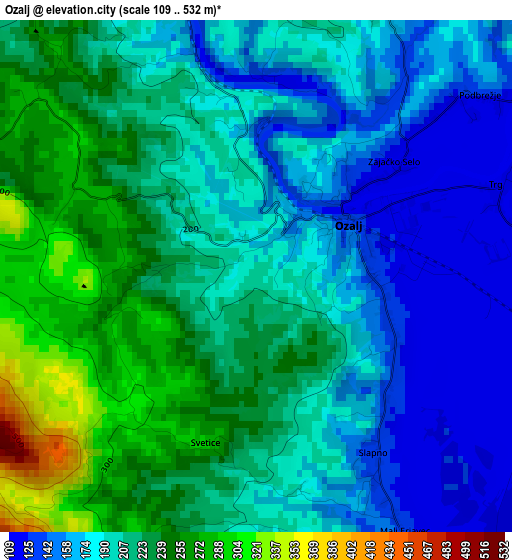 Ozalj elevation map