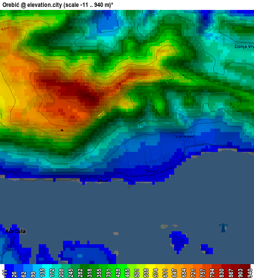 Orebić elevation map