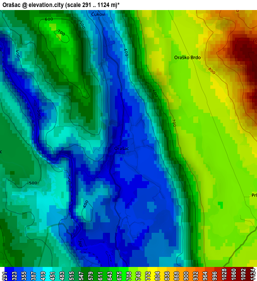 Orašac elevation map