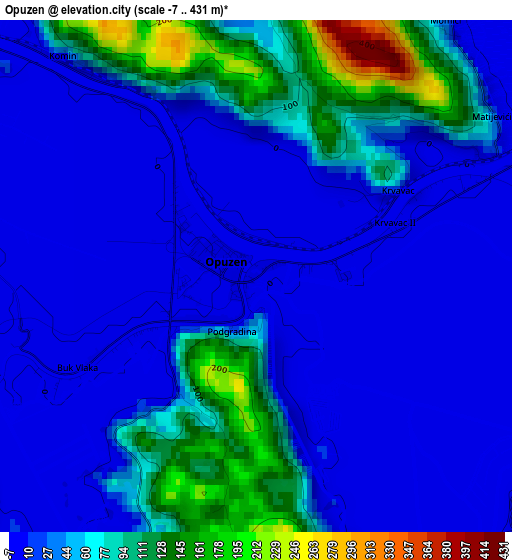 Opuzen elevation map