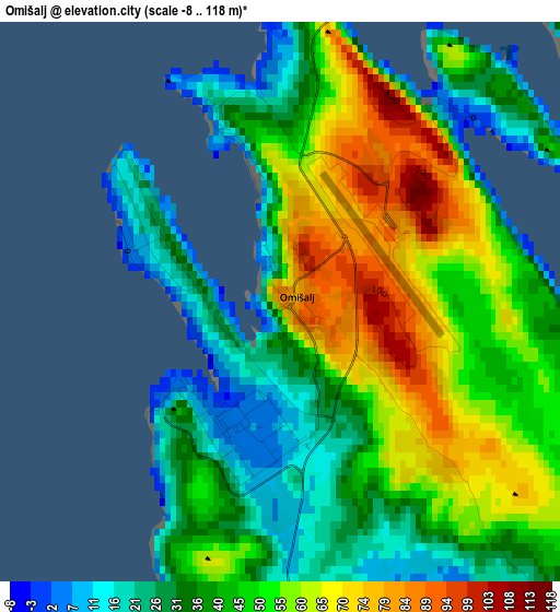 Omišalj elevation map