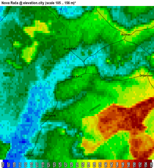 Nova Rača elevation map