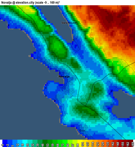 Novalja elevation map