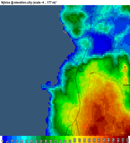 Njivice elevation map