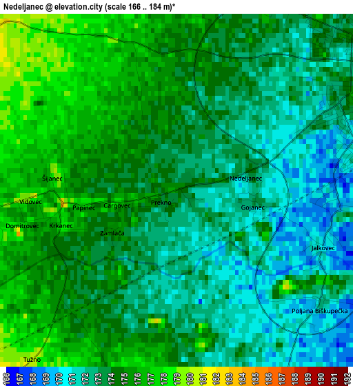 Nedeljanec elevation map