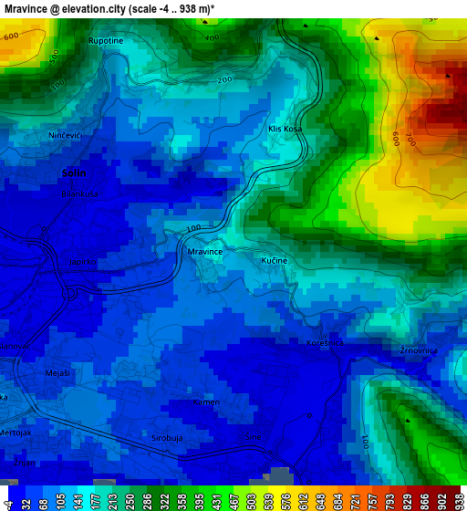 Mravince elevation map