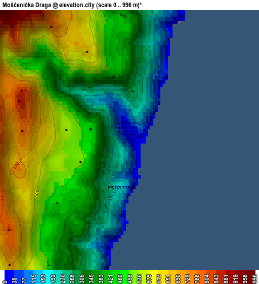 Mošćenička Draga elevation map