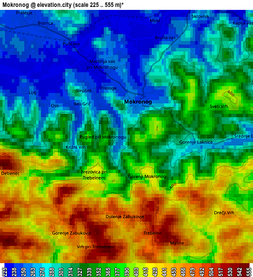 Mokronog elevation map